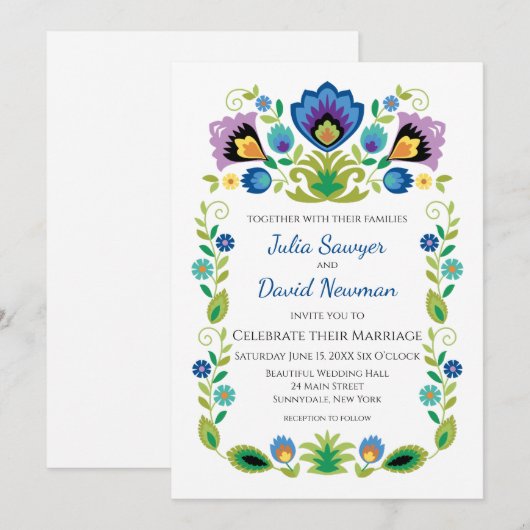 Pools Folk Flowers Blue Lavender Kaart (Voorkant / Achterkant)