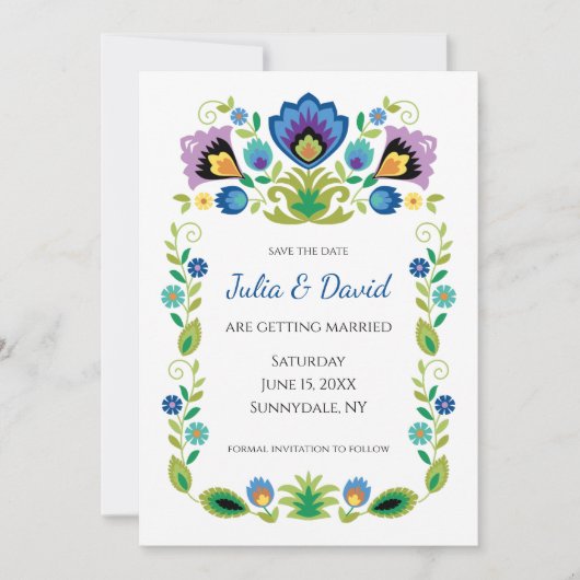 Pools Folk Flowers Blue Lavender Save The Date (Voorkant)