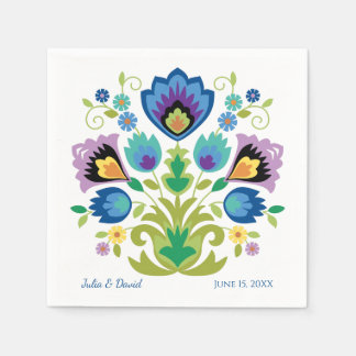 Pools Folk Flowers Blue Lavender Servet