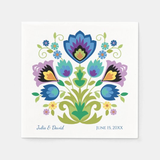 Pools Folk Flowers Blue Lavender Servet (Voorkant)