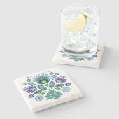 Pools Folk Flowers Light Blue Stenen Onderzetter (Zijkant)