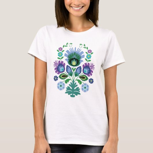 Pools Folk Flowers Light Blue T-shirt (Voorkant)