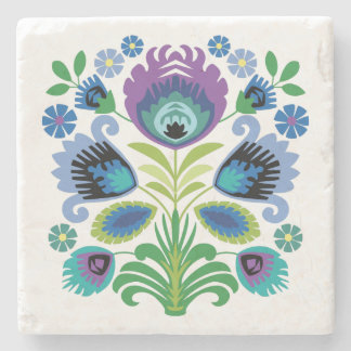 Pools Folk Flowers Paars Stenen Onderzetter