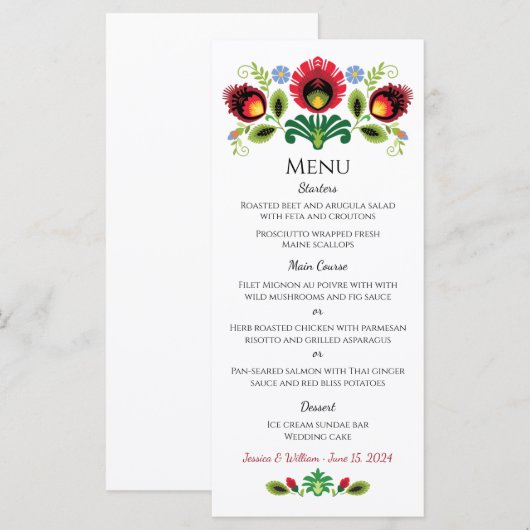 Pools Folk Flowers Red Menu (Voorkant / Achterkant)