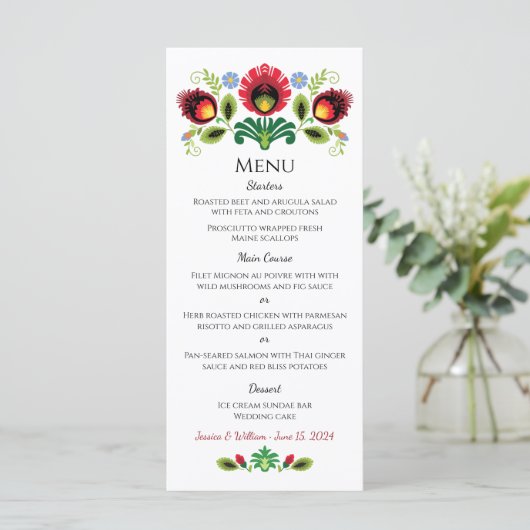 Pools Folk Flowers Red Menu (Staand voorkant)