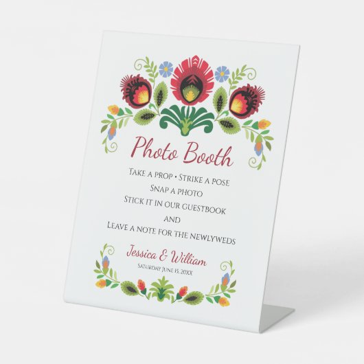 Pools Folk Flowers Red Reclamebord Met Voetstuk (Voorkant)