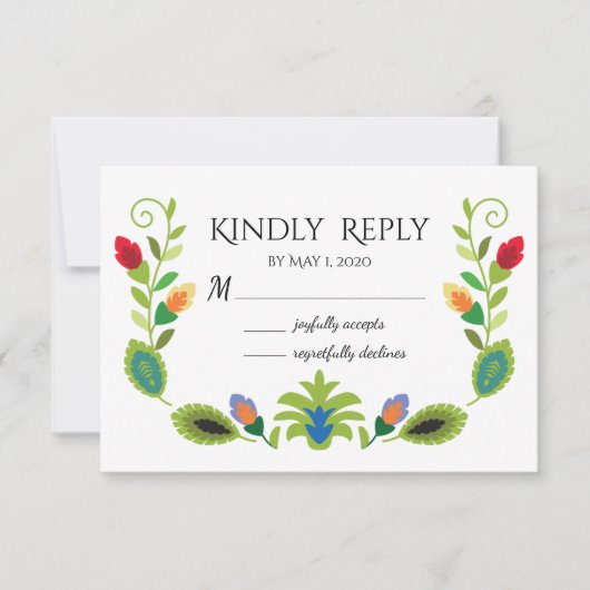 Pools Folk Flowers Red RSVP Kaartje (Voorkant)