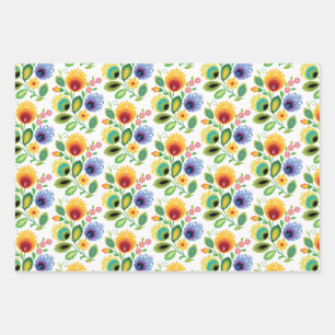 Pools Folk Flowers Yellow Inpakpapier Vel
