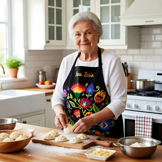 Pools Folklore Wycinanki, aangepaste tekst zwart Schort