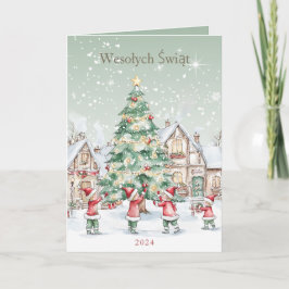 Pools Kerstboom Snowy Houses Holiday Kaart