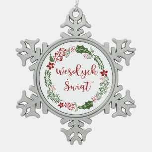 Pools kerstfeest, Wesołych świąt Tin Sneeuwvlok Ornament