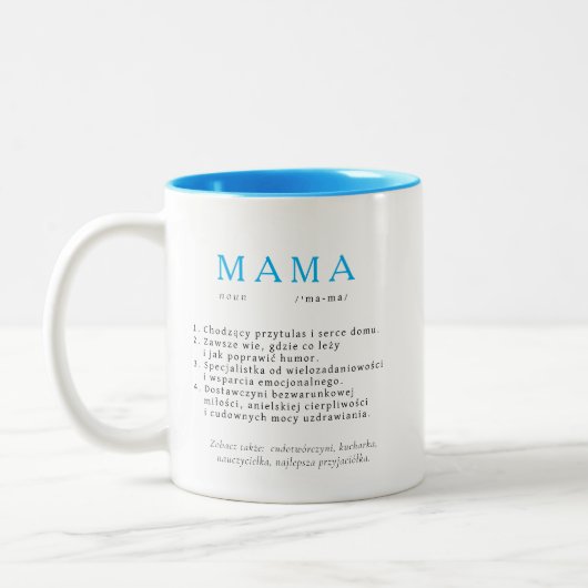 Pools Mum Gift - MAMA Definition Blue Tweekleurige Koffiemok (Links)