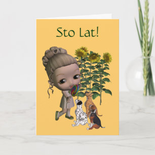 Pools vogelkaartje Sto Lat Girl en Puppies Kaart