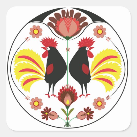 Pools Volk Met Decoratieve Haan, Sticker (Voorkant)