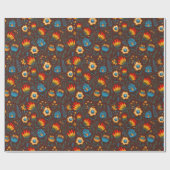 Pools Volksmuziek Bloemen Wycinanki Brown Cadeaupapier (Vlak)