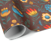 Pools Volksmuziek Bloemen Wycinanki Brown Cadeaupapier (Rol Hoek)