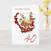 Poolse 40ste huwelijksverjaardag met champagne kaart (Gele Bloem)