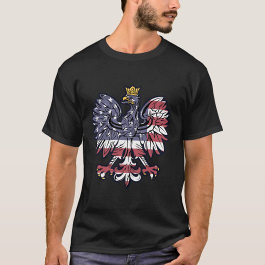 Poolse adelaar Amerikaanse vlag Poolse wortels Dyn T-shirt (Voorkant)