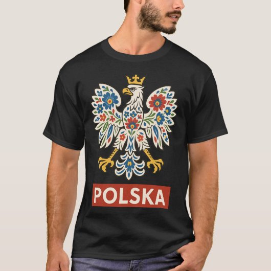 Poolse Adelaar Bloemrijke Folklore Polska T-shirt (Voorkant)