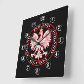 Poolse adelaar geschetst in rode wandklok (Hoek)