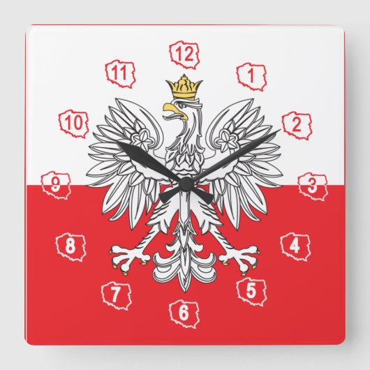Poolse adelaar met gouden koningsmuur vierkante klok (Voorkant)