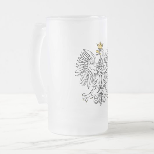 Poolse adelaar met goudkroon matglas bierpul (Voorkant links)