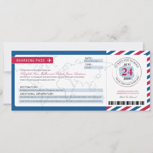 Poolse Airmail boarding Pass Wedding Kaart (Voorkant)