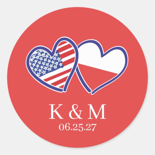 Poolse Amerikaanse Hart Vlaggen Ronde Sticker (Voorkant)