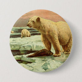 poolse beren op gletsjers -  kunsttekening van 190 ronde button 7,6 cm