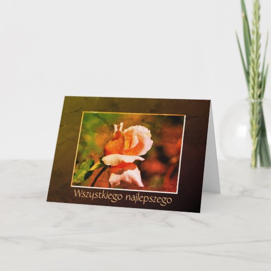 Poolse Birthday Sto Lat Rosebud Floral Art Kaart (Voorkant)