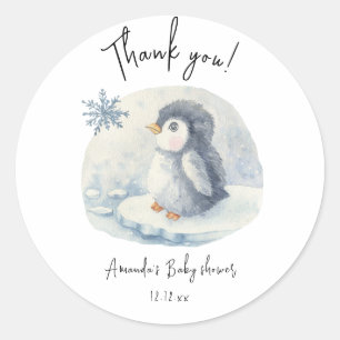 Poolse cute Pinguïn bedankt baby shower Ronde Sticker