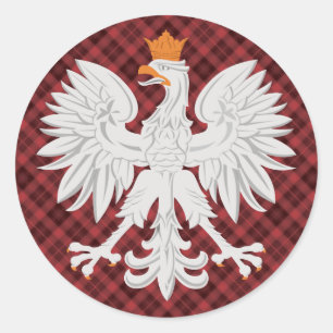 Poolse Eagle Red Plaid Ronde Sticker