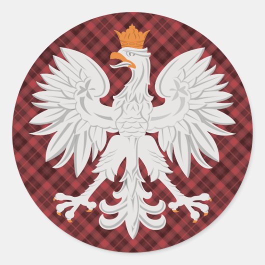 Poolse Eagle Red Plaid Ronde Sticker (Voorkant)