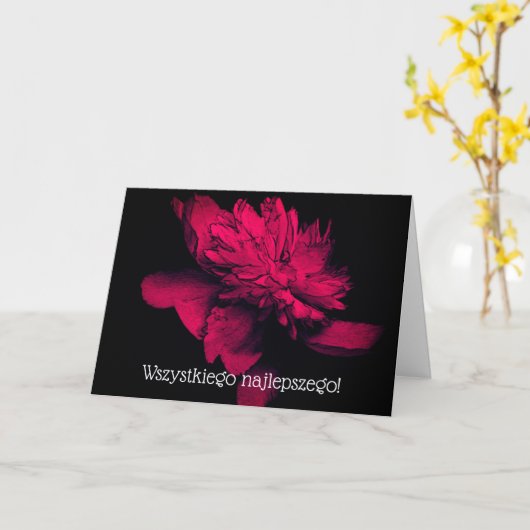 Poolse Floral Birthday Kaart Red Dahlia (Gele Bloem)