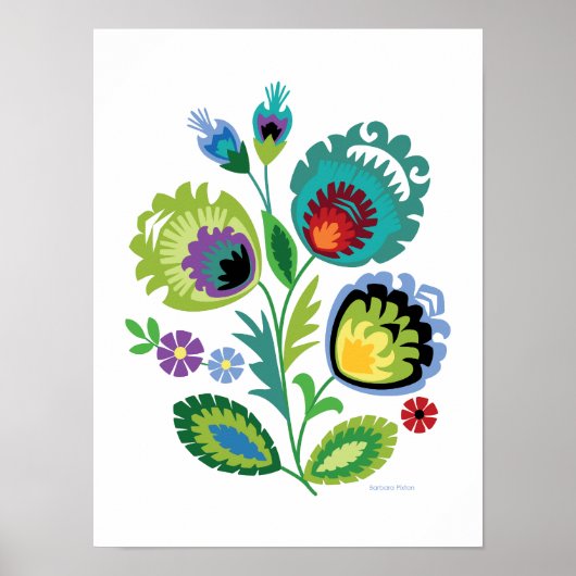 Poolse Folk Art Green Flower Poster (Voorkant)