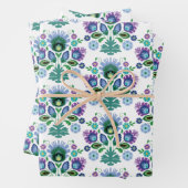 Poolse Folk Art Light Blue Flower Inpakpapier Vel (In situ)