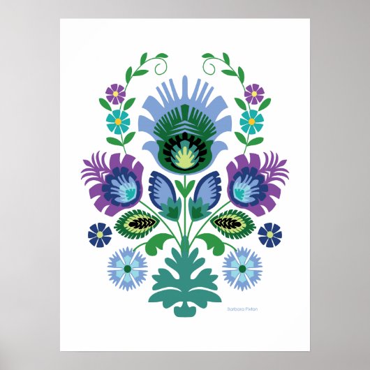 Poolse Folk Art Light Blue Flower Poster (Voorkant)