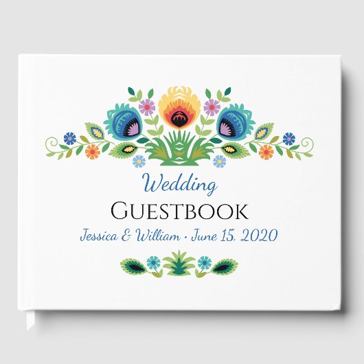 Poolse Folk Bloemen Lavendel en Geel Gastenboek (Voorkant)