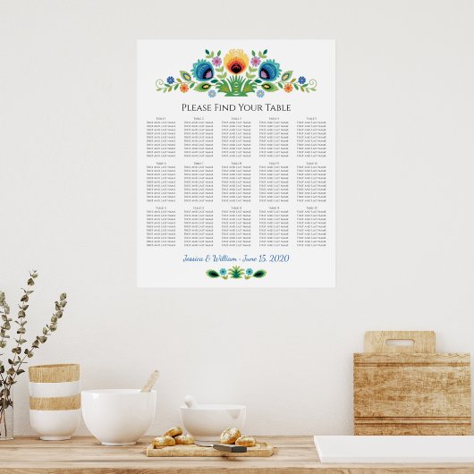 Poolse Folk Bloemen Lavendel en Geel Poster (Keuken)
