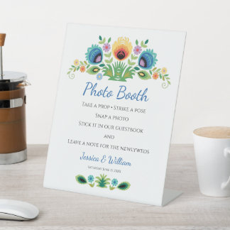 Poolse Folk Bloemen Lavendel en Geel Reclamebord Met Voetstuk