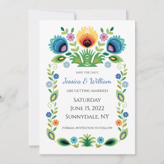 Poolse Folk Bloemen Lavendel en Geel Save The Date (Voorkant)