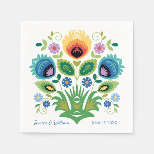 Poolse Folk Bloemen Lavendel en Geel Servet (Voorkant)