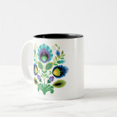 Poolse Folk Flowers Blauwgroen Tweekleurige Koffiemok (Voorkant links)