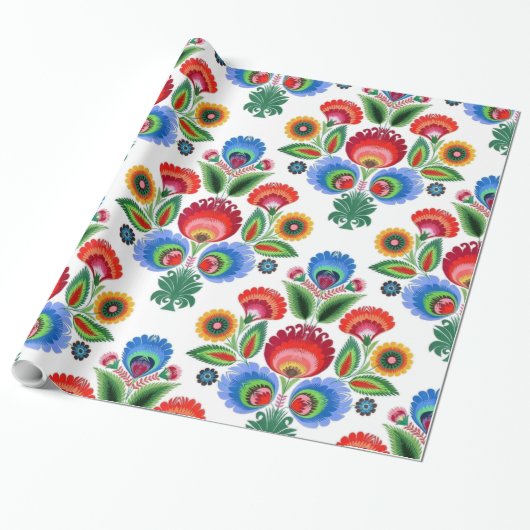 Poolse Folk Flowers Cadeaupapier (Uitgerold)