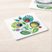 Poolse Folk Flowers Green Kartonnen Onderzetters (Schuin)