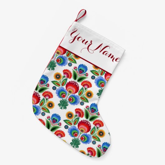 Poolse Folk Flowers - met aangepaste naam Kleine Kerstsok (Voorkant (Hangend))