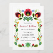 Poolse Folk Flowers Red Save the Date Card (Voorkant / Achterkant)