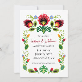 Poolse Folk Flowers Red Save the Date Card