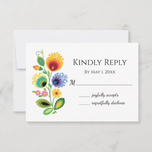 Poolse Folk Flowers Yellow Flat Dank u wel kaart (Voorkant)