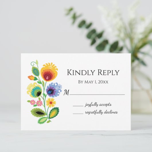 Poolse Folk Flowers Yellow Flat Dank u wel kaart (Staand voorkant)